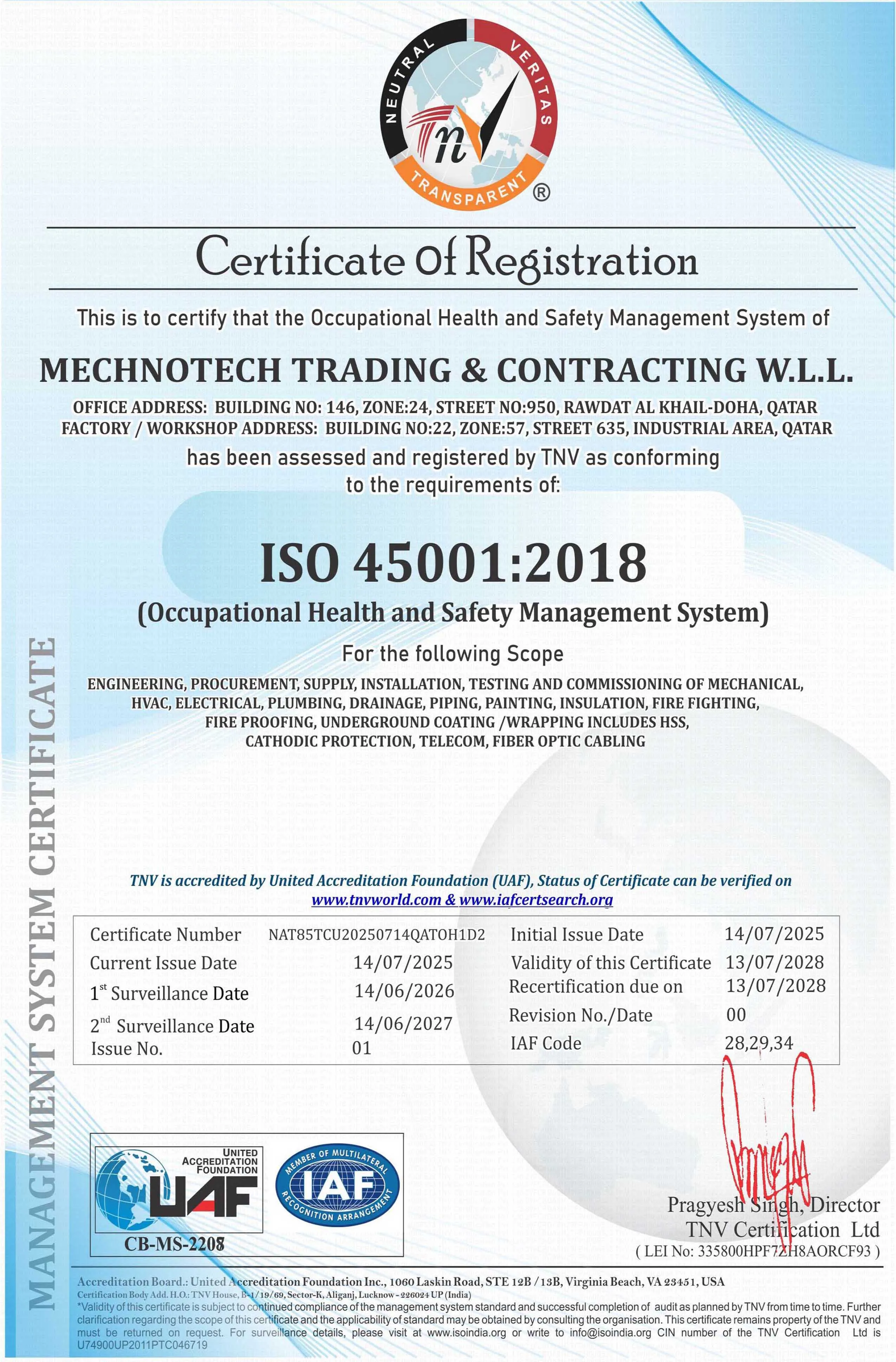 ISO 45001 Certificate